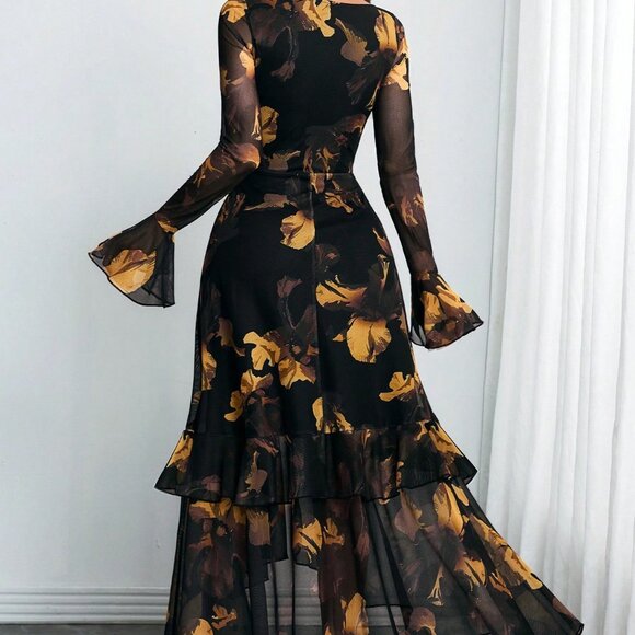 Multicolor Elegant Women's Sexy Romantic Ruffled Long Sleeve Dress - Picture 2 of 6